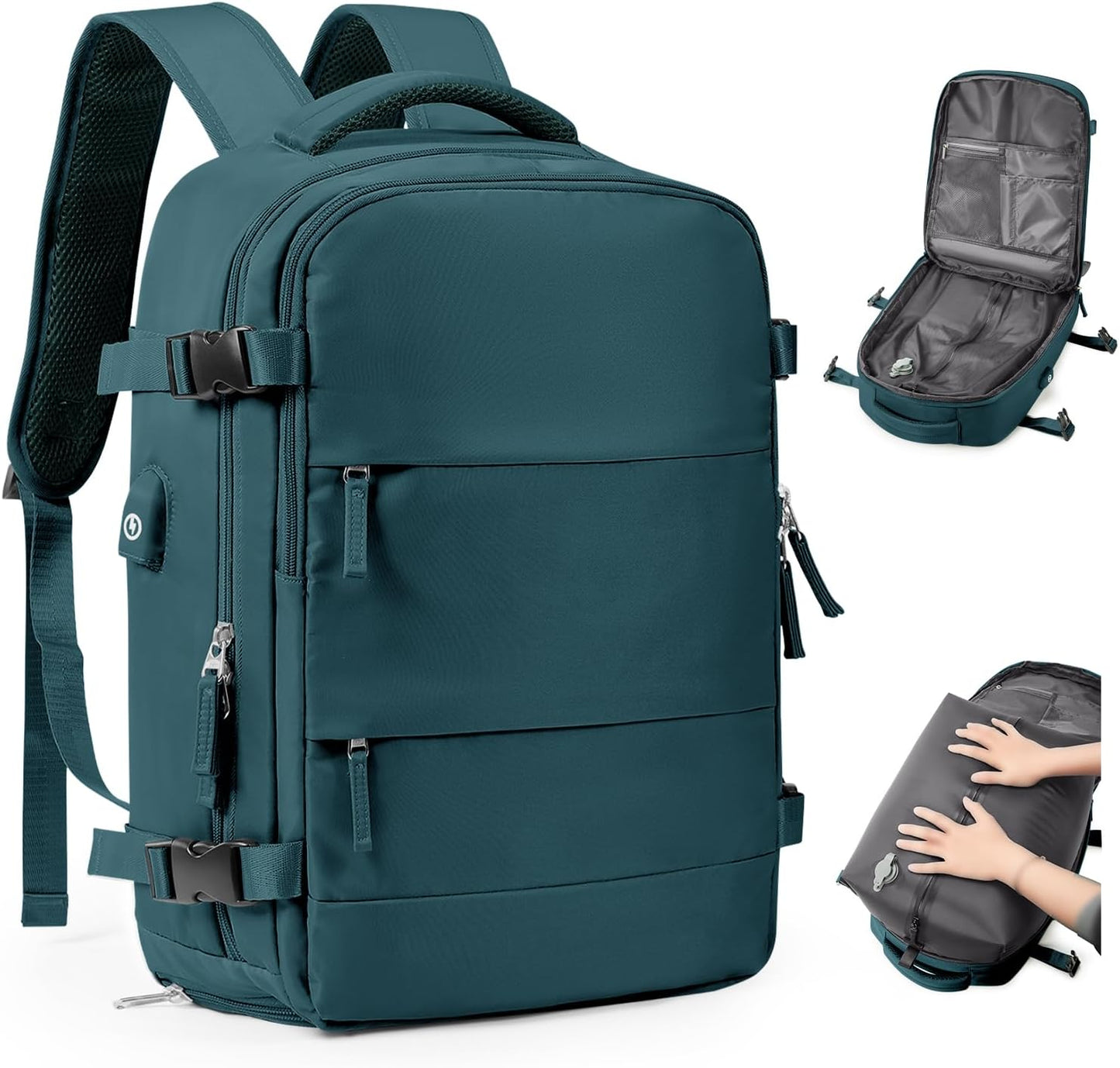 Vacuum Backpack Travel Laptop Backpacks For Women Men Carry On Backpack With Vacuum Compression Bags Seal Packing Personal Item Travel Bag Vacpack Backpacks Without Pump Peacock Blue - Roamly