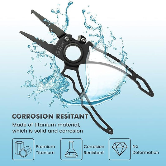 Titanium Fishing Pliers, Premium Saltwater Fishing Gear, Tungsten Cutters, Split Ring Hook Remover, Knot Tying Tool with Lanyard, Ice Fishing, Sea Fishing Kit Gifts for Men