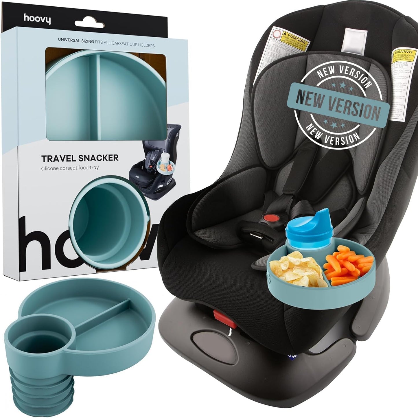 Silicone Cup Holder Tray for Car Seat, Booster Seat, Stroller - Carseat Cup Holder Snack Tray - Car Seat Tray for Kids Travel - Cup Holder Food Tray - Toddler Car Seat Accessories - Sharkskin 1 Pack