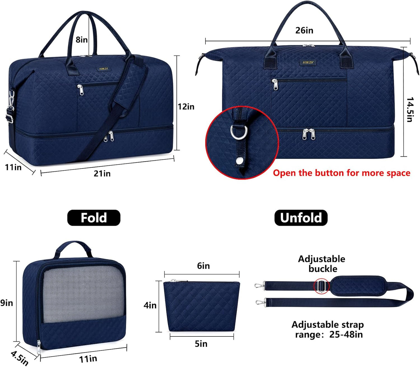 Weekender Bag for Women, Travel Duffel Bag Carry On Overnight Bag with Shoe Compartment Large Nylon Travel Weekend Tote Bag - Roamly