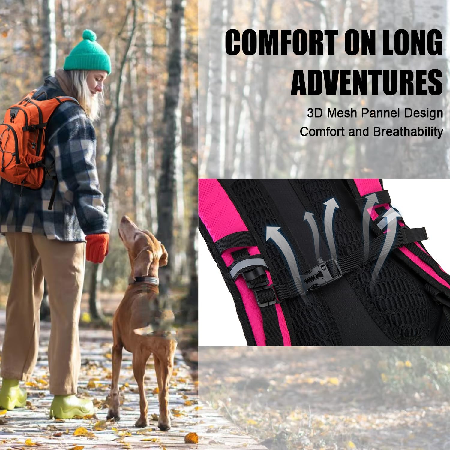 Hydration Backpack Pack with 2L Water Bladder 18L Hiking Backpack Women Men Lightweight Hydropack Insulated Daypack for Biking, Running, Festival - Roamly