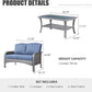 HOOOWOOO Patio Furniture Set,Outdoor High Back Loveseat Set,All Weather Wicker 2-Seater-Sofa Love Seat with Long Table,Denim Blue