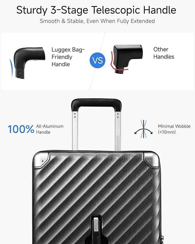 LUGGEX Trunk Luggage,KVT Expandable PC Hard Shell Medium Checked 24 Inch Suitcase with Shock - Absorbing Wheels & TSA Lock(EX-Pro,Charcoal Metallic,24 inch,72L - 80L)