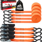 XSTRAP STANDARD Ratchet Tie Down Straps 4 Pk 10 Ft- 300 Lbs Load Cap- 900 Lbs Break Strength-Cargo Straps for UTV, ATV, Pickup,Truck, Moving Appliances, Lawn Equipment, Orange