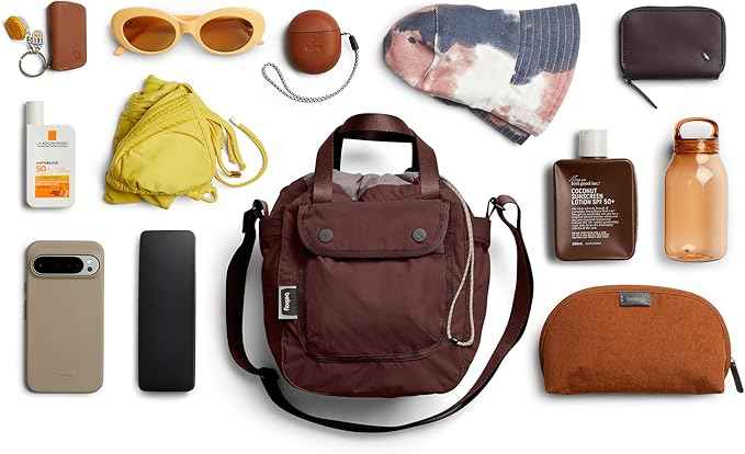 Bellroy Cinch Bucket Bag (compact 9 liter lightweight crossbody bag with external organization, internal zip pocket, adjustable shoulder strap, and adapts to be carried three ways) - Burgundy