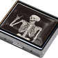 Silver Vintage Pill Box 7 Day Metal Pill Box with Mirror and 8 Compartments Cute Travel Pill Organizer for Purse (Rock and Roll Skull Skeleton)