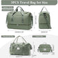 Extra Large Travel Duffle Bag,Carry on Overnight Bag with Shoes Compartment,Weekender Bags for Women for Travel Business Trips Sport Hospital,3 Pcs Set,Green