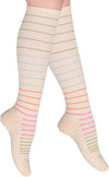 Cotton Compression Socks for Women & Men. 15-20 mmHg Support Knee-High Nude Stripes S/M