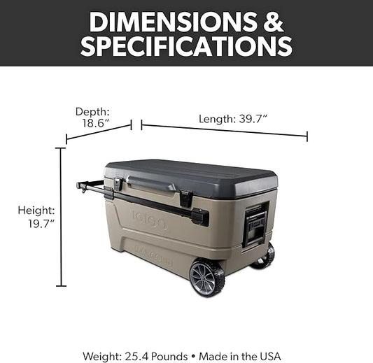 Igloo Maxcold Glide 110Qt Wheeled Cooler | Insulated Hard Shell Ice Chest