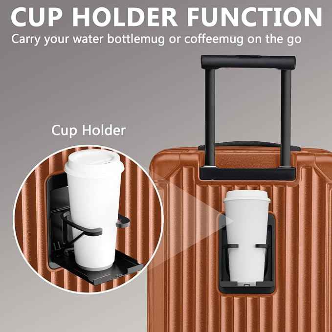 Joyway Carry On Luggage, Expandable Suitcase with Smart Cup Holder and USB Port, 20 IN Hardside Checked with TSA Lock Spinner Double Wheels (Brown, Carry-On 20-Inch)
