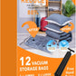 12 Pack Vacuum Storage Bags (3 Jumbo, 3 Large, 3 Medium, 3 Small),Plastic Packaging Bags,Space Saver Sealer Compression Bags with Travel Hand Pump for Blankets, Comforters, Pillows, Clothes Storage