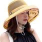 Women Wide Brim Sun Hats Metal Wired Edge Summer UV Protection Beach Fishing Hat for Hiking Garden Travel Chin Strap