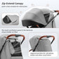 Tinyiota Baby Stroller, Infant Stroller with Large UPF 50+ Canopy,Luxury Pram Strollers with Leather Handle & Spacious Seat, One-Hand Foldable Pushchair, Toddler Carriage with Lie-Flat Mode(Gray)