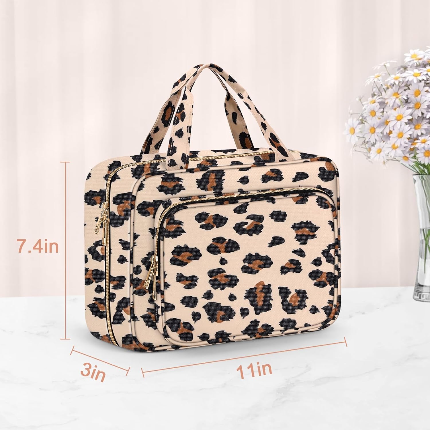 Wedama Toiletry Bag for Women, Medium Cosmetic Travel Bag, Hanging Toiletry Bag for Bathroom, PVC Waterproof Makeup Bag, Toiletries Bag for Travel Business Trips and Camping, Leopard Print - Roamly