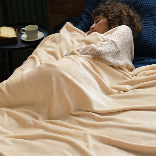PHF Ultra Soft Fleece Blanket King Size, No Shed No Pilling Luxury Plush Cozy 300GSM Lightweight Blanket for Bed, Couch, Chair, Sofa Suitable for All Season, 108" x 90", Beige
