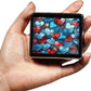 Silver Vintage Pill Box 7 Day Metal Pill Box with Mirror and 8 Compartments Cute Travel Pill Organizer for Purse (Colorful Heart)
