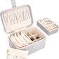 2 Layer Portable Jewelry Box, Large Jewelry Travel Case with 4 Jewelry Pouches, Medium Size Jewelry Organizer Box for Earrings, Necklaces, Bracelets (light gray)
