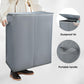 Voova 154L Double Laundry Hamper with Lid and 2 Removable Laundry Bags, Large Collapsible 2 Dividers Dirty Clothes Basket with Handles for Laundry Room, Bedroom, Bathroom, College Dorm, Grey