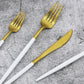 Gugrida 20-Piece 18/10 Stainless Steel Flatware Silverware, Luxury Dinnerware Set Travel Cutlery Tableware Include Knife Fork Spoon Service for 4, Dishwasher Safe (White Handle Matte Gold)