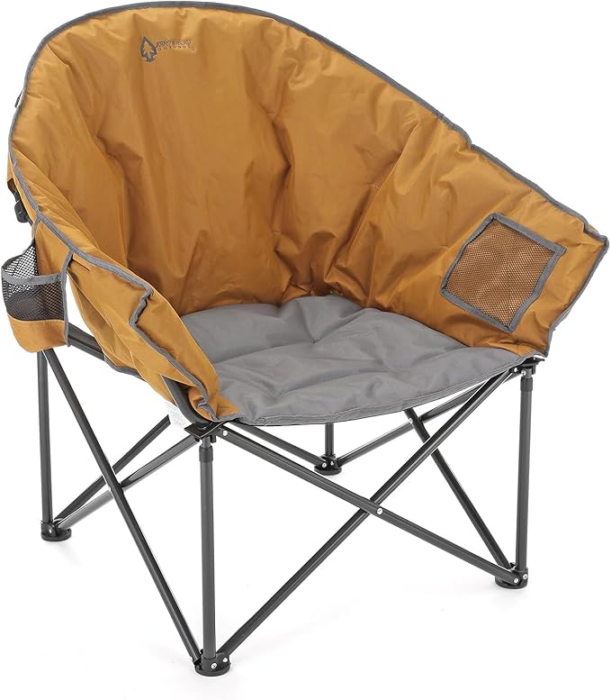 ARROWHEAD OUTDOOR Oversized Heavy-Duty Club Folding Camping Chair with Pocket, Cup Holder, Portable, Padded, Moon, Round, Saucer, Supports 330lbs, Carrying Bag
