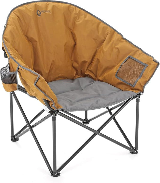 ARROWHEAD OUTDOOR Oversized Heavy-Duty Club Folding Camping Chair with Pocket, Cup Holder, Portable, Padded, Moon, Round, Saucer, Supports 330lbs, Carrying Bag
