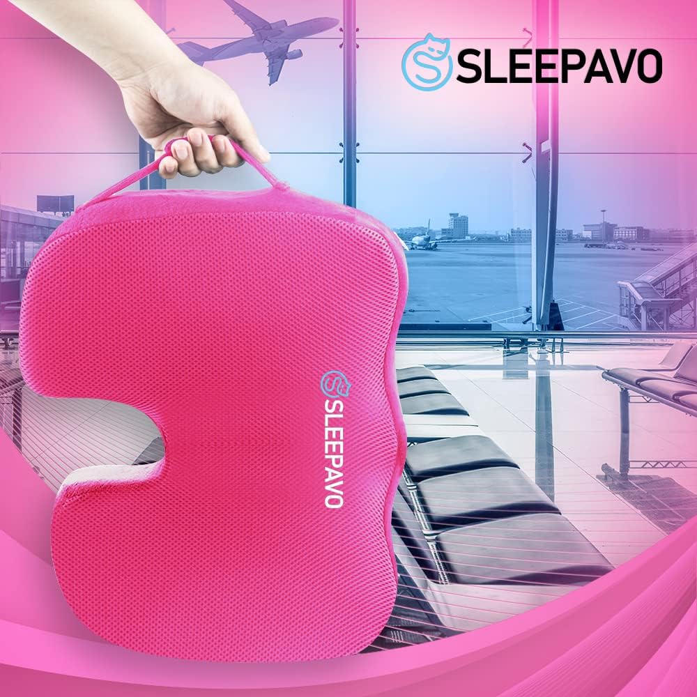 Sleepavo Office Chair Cushion - Seat Cushion for Tailbone Pain Relief - Butt Pillow for Coccyx, Sciatica, and Lower Back Pain - Orthopedic Chair Pad for Lumbar Support in Office Desk (Pink)