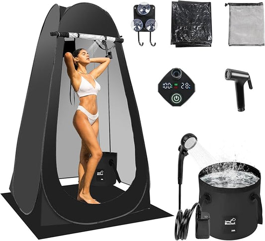 Pop Up Shower Tent for Camping, Portable Outdoor Privacy Shower Tent with 6000mAh Rechargeable Shower