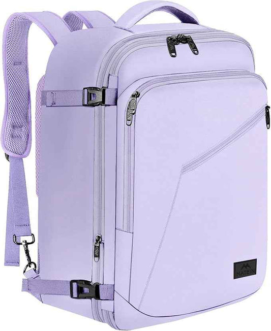 MATEIN Carry on Backpack for Women, 40L Heavy Duty Travel Backpack Airplane Approved, Expandable Simple Fashion Daypack, Frequent Traveler Gifts, Light Purple