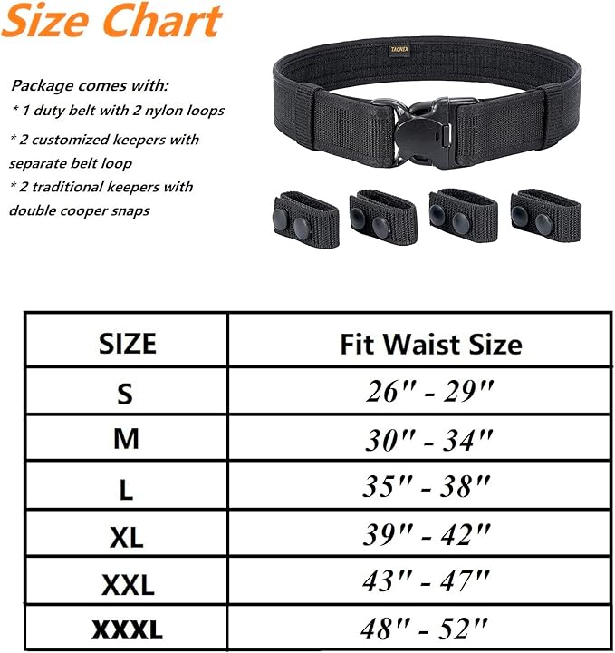 TACNEX Duty Belt w/Hook Lining 4 Keepers 2" Police Law Enforcement Officer Security Nylon Outer Inner Belt