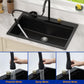 Dcolora Waterfall Smart Kitchen Sink 33x22 Drop In Single Bowl Multifunctional Kitchen Sinks With Faucet And Cup Washer,33 Inch Granite Composite (Black) DC-SFDOE00002