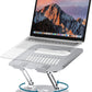 Lifelong Adjustable Laptop Stand with 360° Rotating Base, Ergonomic Computer Stand for Desk, Foldable & Portable Laptop Riser Holder Fits All MacBook, Laptops 10-16 Inches, Silver