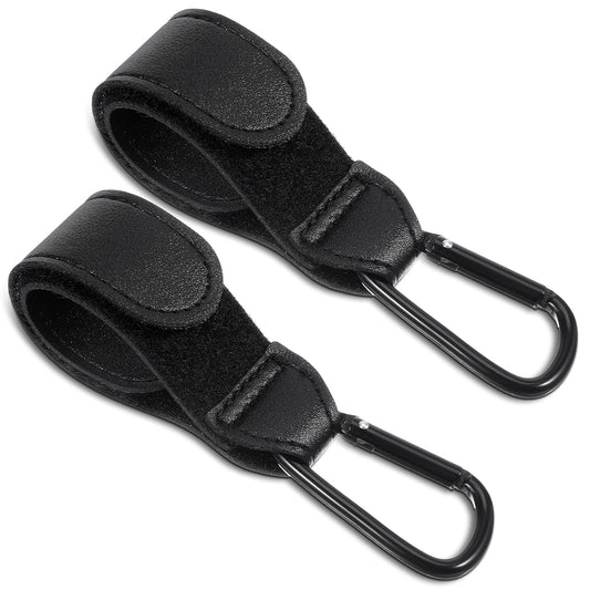 Xindojuz 2 PCS Stroller Hooks for Bags, Multipurpose Stroller Straps with Large Carabiner Clip for Hanging Diaper Bag and Strollers Organizer Accessories for Wheelchair, Shopping and Pet Carts (Black)