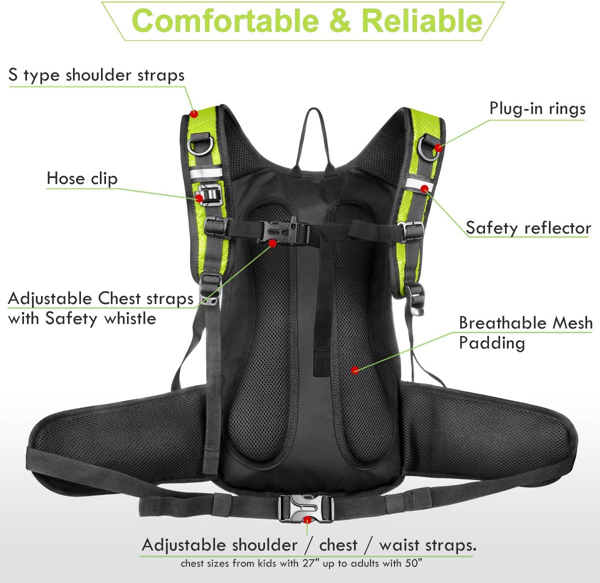 Insulated Hydration Backpack Pack with 3L BPA Free Leak Proof Water Bladder, Large Storage Lightweight Hiking Daypack with Waist Pouches & Cooler Layer, for Running, Biking, Camping, Festival - Roamly