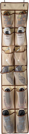 KEEPJOY Over The Door Shoe Organizer,Hanging Shoe Organizer 12 Mesh Pockets Shoe Organizer for Closet,Works Well for Men and Woman Kids Shoes Storage, 57.5×12.6inch(Beige)