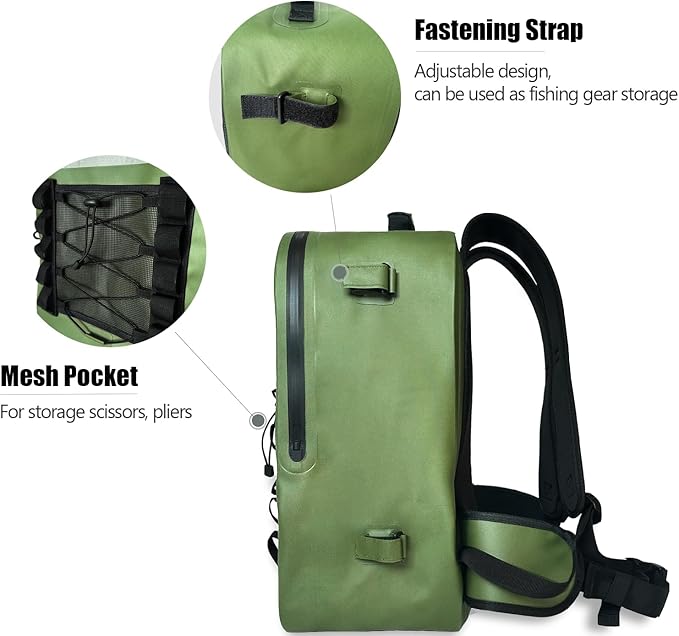 Buffalo Gear 26L Waterproof Fishing Tackle Backpack with Rod Holder, Fly Fishing Gear Storage Bag for Outdoor Angling