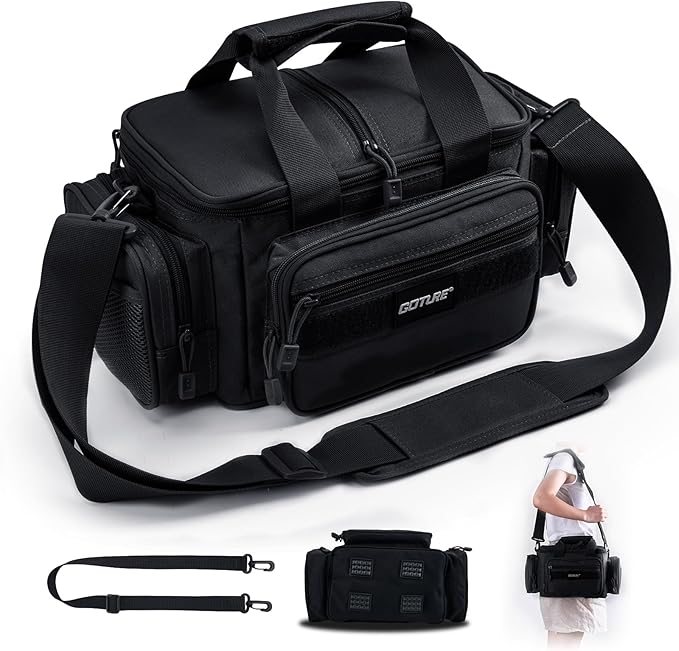 Goture Fishing Tackle Bag, 600D Water-Resistant Soft Side Crossbody Sling Bag for Men & Women,Small Gear Storage Tactical Bags for Saltwater & Freshwater,Fits 4 3600 Tackle Boxes (Not Included)