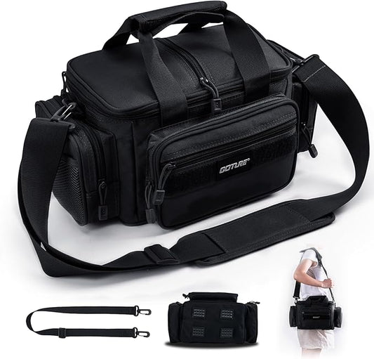 Goture Fishing Tackle Bag, 600D Water-Resistant Soft Side Crossbody Sling Bag for Men & Women,Small Gear Storage Tactical Bags for Saltwater & Freshwater,Fits 4 3600 Tackle Boxes (Not Included)