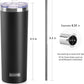 koodee 20 oz Stainless Steel Skinny Tumbler Double Wall Insulated Slim Water Tumbler Cup with Lids, Straws and Straw Brushes (Black)