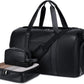 Wogarl 3PCS Leather Weekender Bag for Women Men Large Overnight Bag Travel Duffel Bag with Shoe Compartment Toiletry Packing Cube Carry On Bag Fit 21"" Laptop(Black), YT042