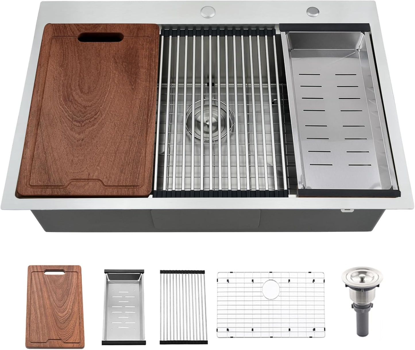 30 Inch Drop In Kitchen Sink Workstation-Bokaiya 30x22 Stainless Steel Drop In Sink 16 Gauge Deep Single Bowl Kitchen Sink with Cutting Board