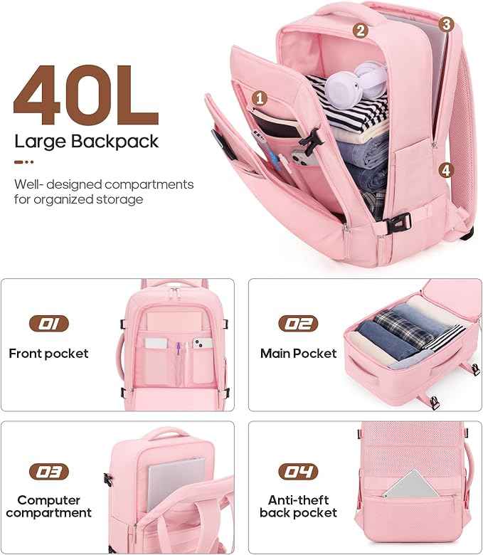 UKEIN Luggage Sets 3 Piece, PC Hardside Checked Luggage 28 Inch With Spinner Wheels with TSA Lock, Large Suitcase Set With Travel Backpack for Men (Pink, 3 piece set (28inch))
