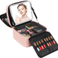 Travel Makeup Bag with LED Mirror Double Layer Makeup Case with Lighted Mirror Dual Layer Cosmetic Train Case Portable Artist Organizer Bag with Dividers and Rechargeable Vanity (Pink, Small)