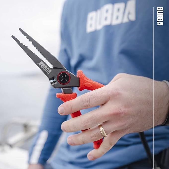 BUBBA 8.5" Stainless Steel Pliers with Non-Slip Handle, Spring Loaded with Crimping Tools and Anvil Cutters Lanyard Hole and Sheath