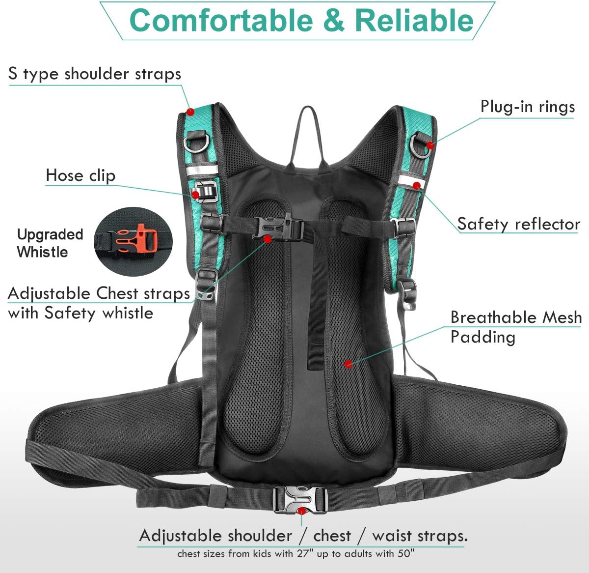 Insulated Hydration Backpack Pack with 3L BPA Free Leak Proof Water Bladder, Large Storage Lightweight Hiking Daypack with Waist Pouches & Cooler Layer, for Running, Biking, Camping, Festival - Roamly