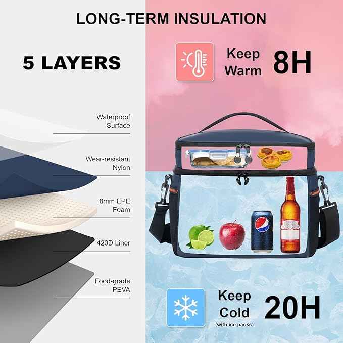 EVERFUN Small Cooler Bag 24/48 Can Insulated Lunch Box Double Deck Soft Leak-Proof Waterproof Collapsible Ice Chest for Men Women Work Travel Car Trip Picnic Beach