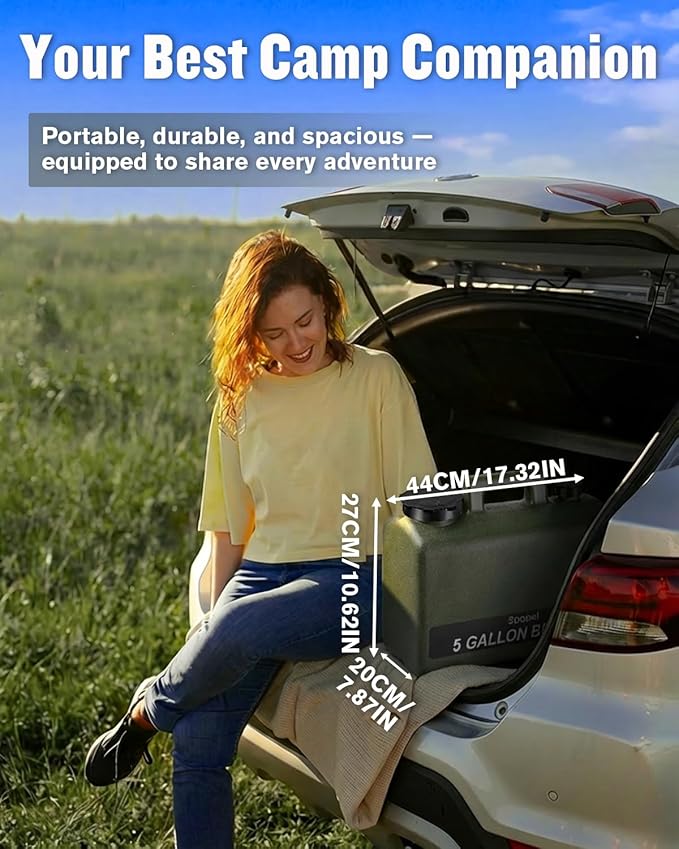 Spopal Portable Shower for Camping with 5-Gallon Water Jug, [Upgraded] 10000mAh Rechargeable Camping Shower with 5 Adjustable Speeds, Food Grade Material Water Containers for Hiking, Travel, Car, Pet