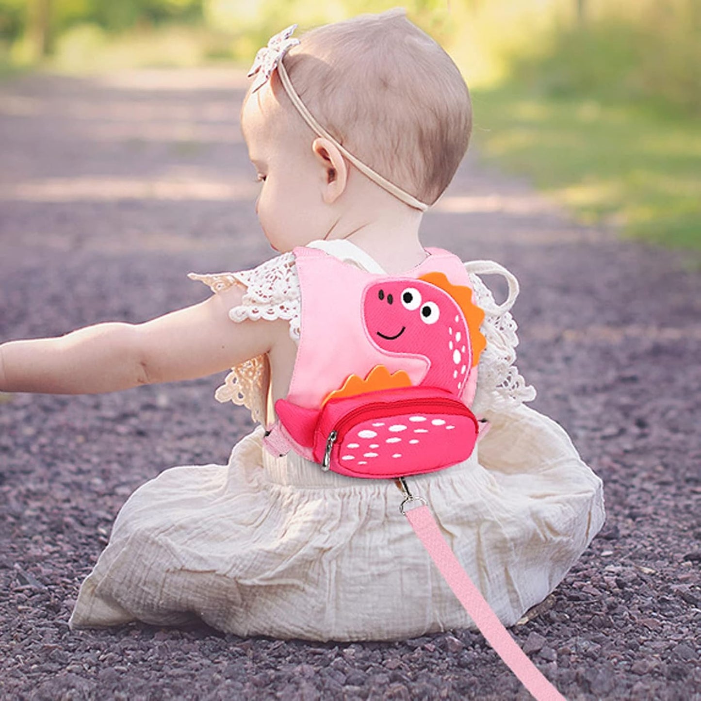 Toddler Leash Harness + Anti Lost Wrist Link, Accmor Cute Dinosaur Kids Harnesses with Leashes,3 in 1 Baby Walking Wristband Child Outdoor Anti-lsot Tether Rope Reins for Chidren Girls (Pink)