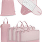 WANDF 7 Set Compression Packing Cubes for Travel, Shirt Folder for Wrinkle-Free, Suitcase Organizer Bags Set for Carry-On Checked Luggage Duffle Bag Women Men(Pink)