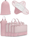 WANDF 7 Set Compression Packing Cubes for Travel, Shirt Folder for Wrinkle-Free, Suitcase Organizer Bags Set for Carry-On Checked Luggage Duffle Bag Women Men(Pink)