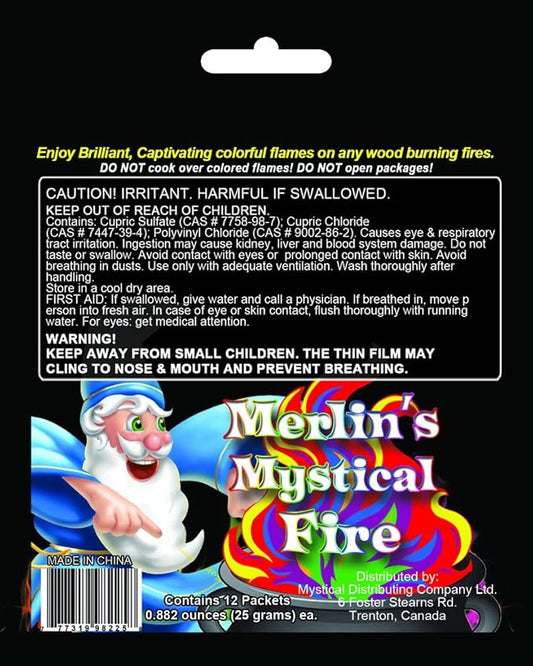 Mystical Fire Merlin’s Fire Color Changing Packets Fire Pits Campfire Long-Lasting Enchanted Multi-Color Magical Family Fun for Indoor Fireplace or Outdoor Use 0.882 oz Packets 12 Pack